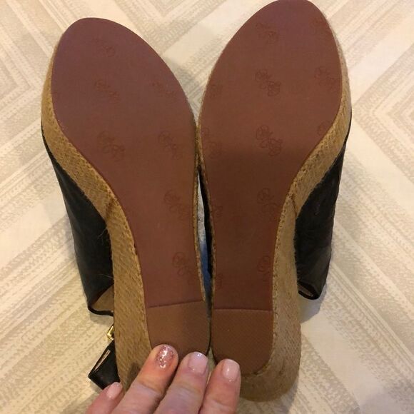 MATT BERSON Black Leather Slingback Adjustable Strap Wedges - Size 10 - Picture 8 of 8